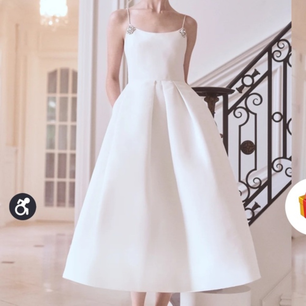 Sachin & Babi Audra Pleated crystal Embellished‎ Midi Dress ivory nwt 6